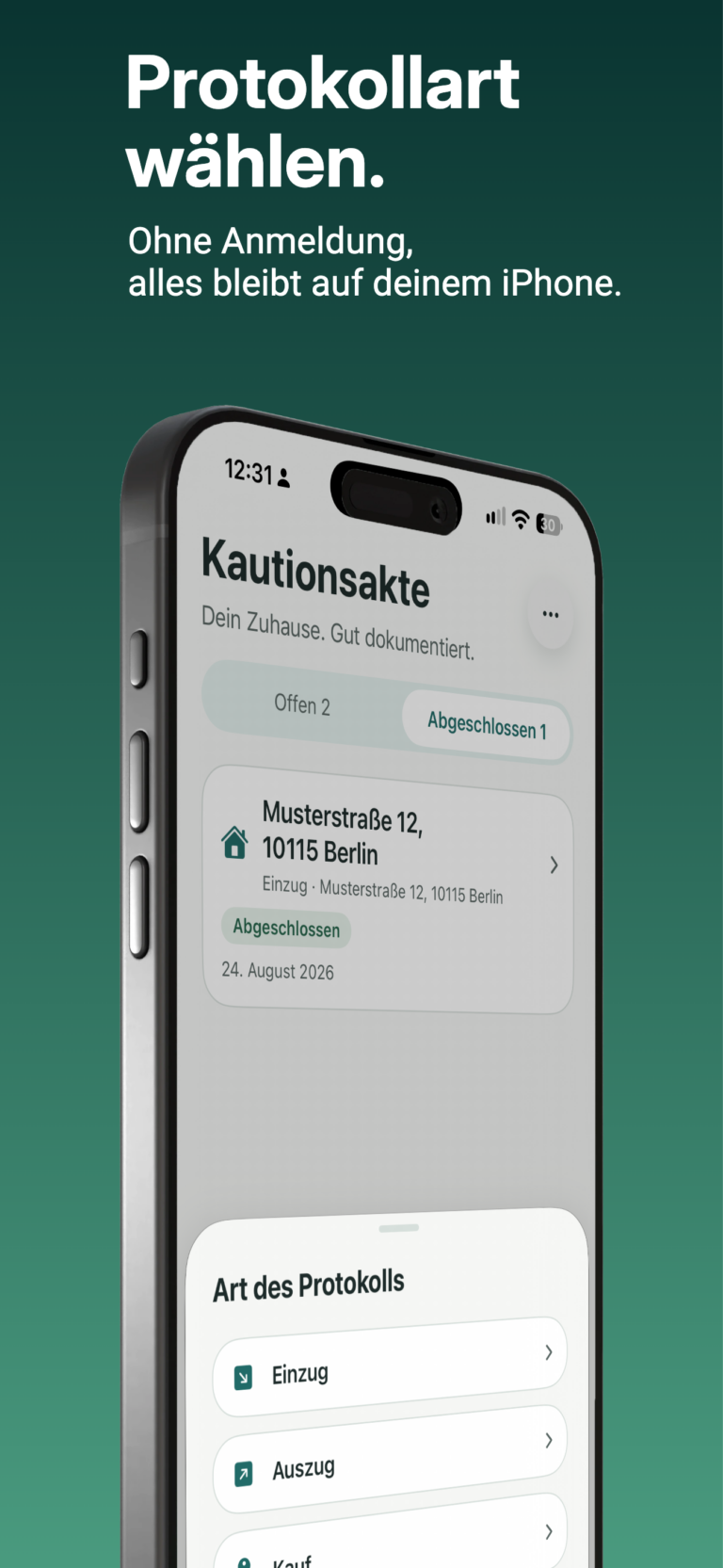 Protokollart wählen: Einzug, Auszug oder Kauf